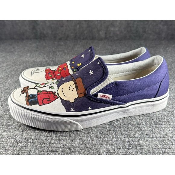 Vans Slip On Peanuts Christmas Tree Charlie Brown Snoopy Men's 8.0 Women's 9.5 - Picture 2 of 12